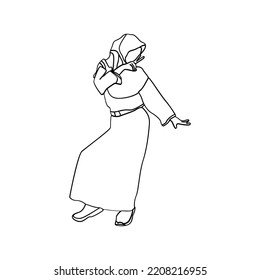 Illustration of fat woman in line art style