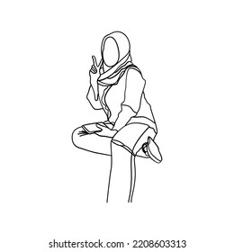 Illustration of fat woman in line art style