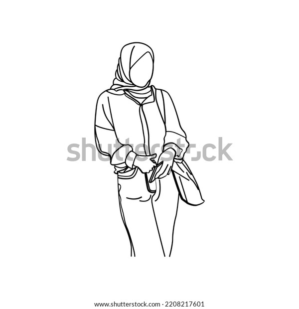 Illustration Fat Woman Line Art Style Stock Vector (Royalty Free ...