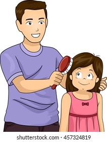 Ilustración de un padre cepillándose el pelo de su hija