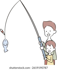 Illustration of a father and a child fishing