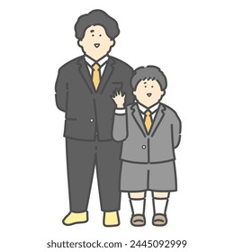 Ilustración de un padre y un niño con ropa formal (ceremonia de entrada, ceremonia de graduación, ceremonia de entrada, ceremonia de graduación)