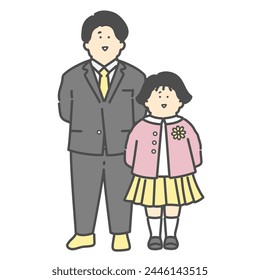 Illustration of a father and child in formal clothes (entrance ceremony, graduation ceremony, entrance ceremony, graduation ceremony)