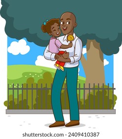 Illustration of a Father and Daughter Hugging in the Park Together