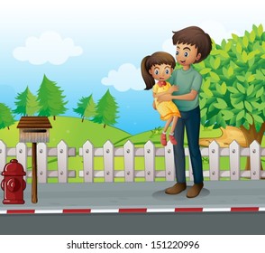 Illustration of a father and a daugther at the road