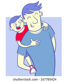 Illustration of a father giving his son a piggy back ride