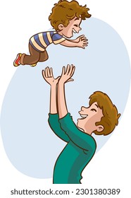 Illustration of a Father Giving His Son a Piggyback Ride