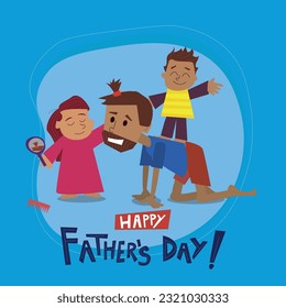 An illustration of a father with his children playing during the celebration of Father's Day.