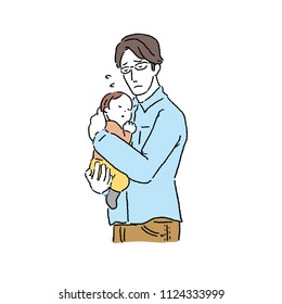 Illustration of a father holding a baby