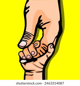 Illustration of father holding the hand of his beloved child