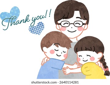 Illustration of a father hugging his child with a smile