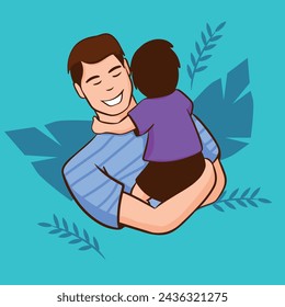 Illustration of father hugging his son. Father's Day