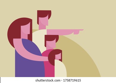 Illustration of father, mother and children standing together. Concept of Family.