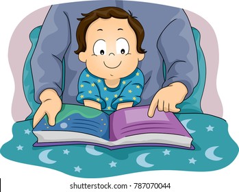 Illustration of a Father Reading a Bedtime Story to His Baby Son