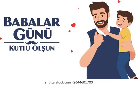 Illustration of a father and son celebrating Babalar Günü (Turkish Father's Day).