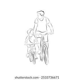 ilustração de um pai e filho pedalando juntos para o livro de desenho