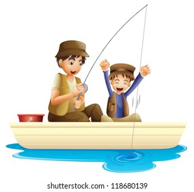 illustration of father and son fishing on a white background