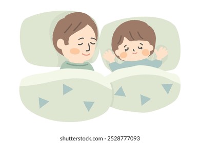 Ilustración de un padre y un hijo durmiendo en un futón.