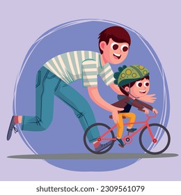 ilustración de un padre enseñando a su hijo a montar en bicicleta, lleno de alegría y amor. amo a papá