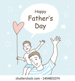 Illustration of father's day. Smiling father and child. Hand drawn vector illustration.