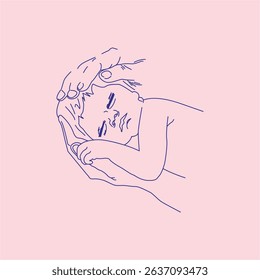 Illustration of father's hand lulling baby to sleep in his grasp, Gentle Embrace of a Sleeping Baby's Peaceful Slumber
