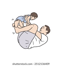 An illustration of a father-son affectionate figure in his father's arms.