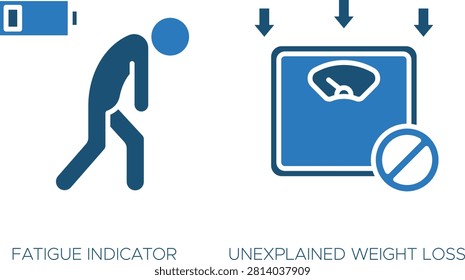 Illustration of fatigue indicator and unexplained weight loss symbol on mobile phone screen