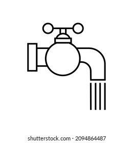 Illustration of faucet with water drop. Water tap outline icon