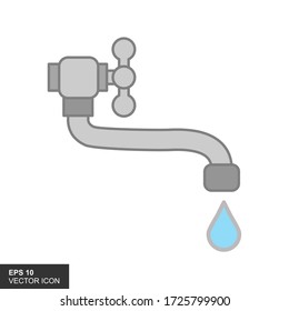 Illustration of faucets and water drops on a white background.