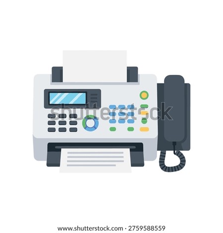An illustration of a fax machine with a phone, used for office communication and document transmission.