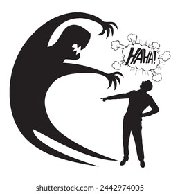 An illustration of fearlessness with a silhouette of a man laughing at his fear.