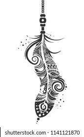Ilustración de un elemento de diseño de Feather Boho en gris