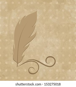 Illustration feather calligraphic pen, vintage background - vector