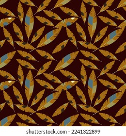 Illustration Feather Pattern Background Seamless Texture Pattern Wallpaper Design Natural textures plants leaves abstract textile prints, vintage fabrics beautiful decor. drawing colorful graphics