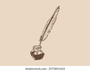 Illustration of an Feather Pen Antique Handdrawn