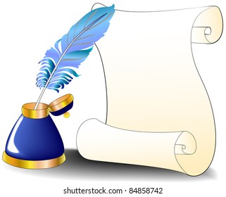 illustration feather roll and inkwell for message