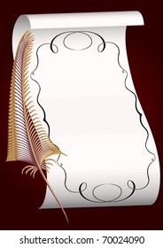 illustration  feather and roll of the paper with pattern
