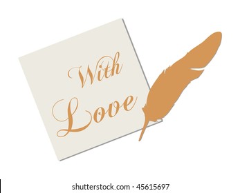 illustration with feather and text