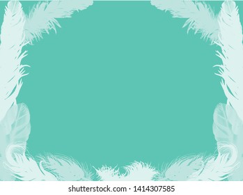 illustration with feathers frame isolated on cyan background