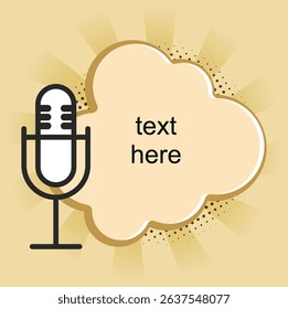 The illustration features a black and white microphone on a stand, positioned next to a beige cloud-like shape with a dotted brown border. Eps 10.