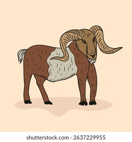 Illustration features a bold and strong ram with impressive large horns.