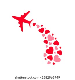 illustration features a charming airplane surrounded by hearts, symbolizing romance and adventure. Perfectly capturing the essence of a honeymoon, it embodies love, travel, and unforgettable memories.