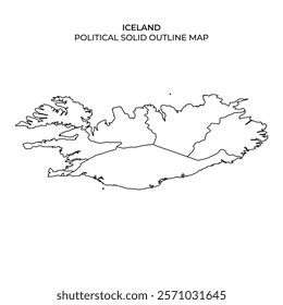 The illustration features a clear outline map of Iceland, highlighting its political borders and geographical features without any color or shading.