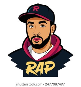 The illustration features a man sporting a beard, hat, and hoodie