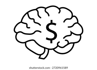 La ilustración presenta una vista de perfil lateral de un cerebro humano dibujado con contornos negros limpios y audaces sobre un fondo blanco sólido.