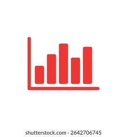 Illustration features a simple red bar graph icon against a white background. The graphic conveys growth, data visualization, analysis, and business trends in a clear, minimalistic design.