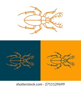 An illustration features a stylized insect outlined in orange. The image is presented against three distinct backgrounds: white, dark blue, and orange. The vector-style artwork highlights the insect's form in a minimalist design, potentially suitable for various commercial or decorative applications.