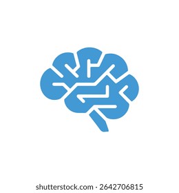 Illustration features a stylized light blue human brain. The internal structure is visible as white lines, isolated against a clean, white background. Conceptual imagery.