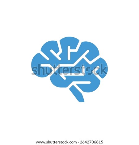 Illustration features a stylized light blue human brain. The internal structure is visible as white lines, isolated against a clean, white background. Conceptual imagery.