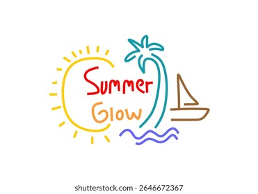  illustration features the text "Summer Glow" accompanied by iconic summer motifs. 